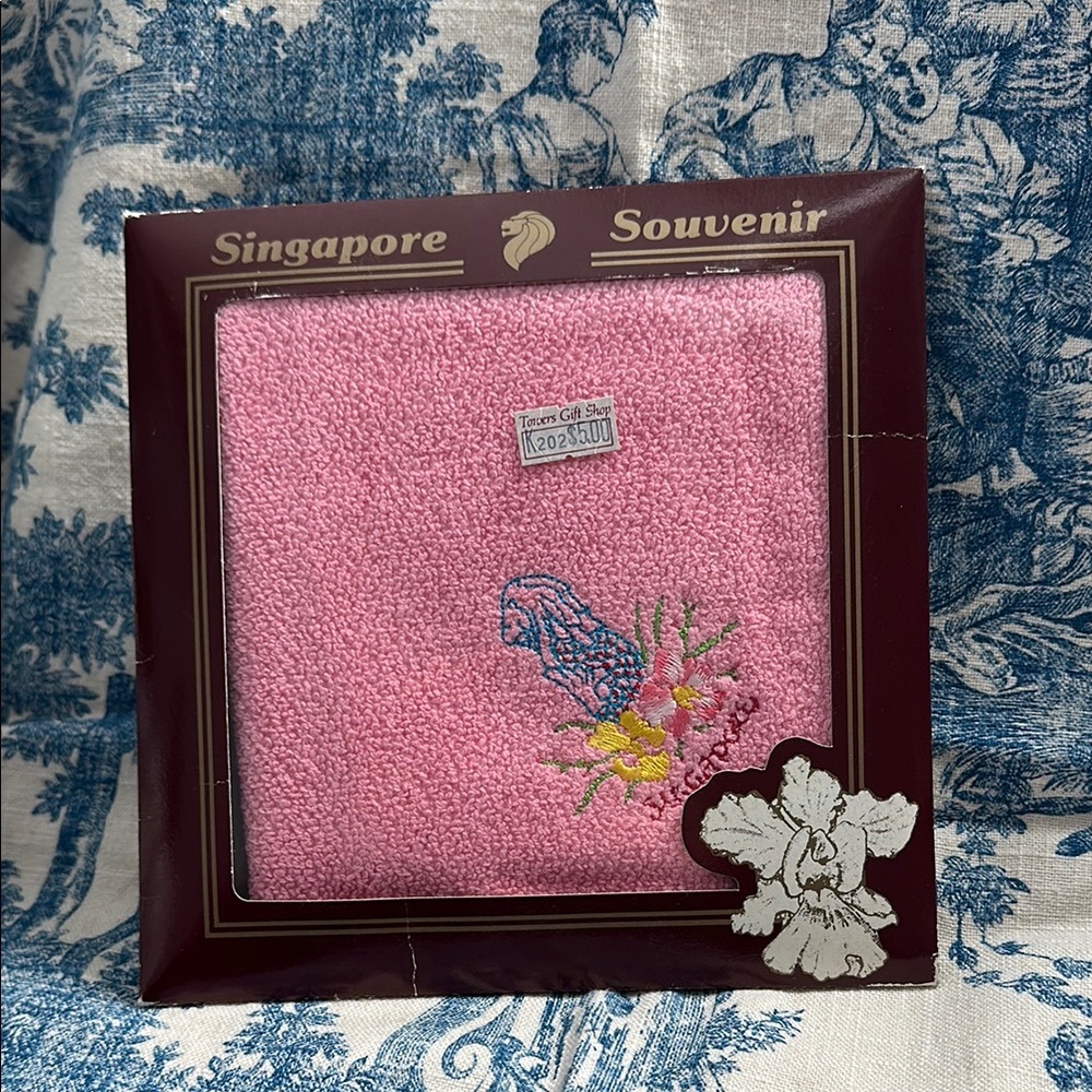 Singapore Souvenir Embroidered Pink Hand Towel